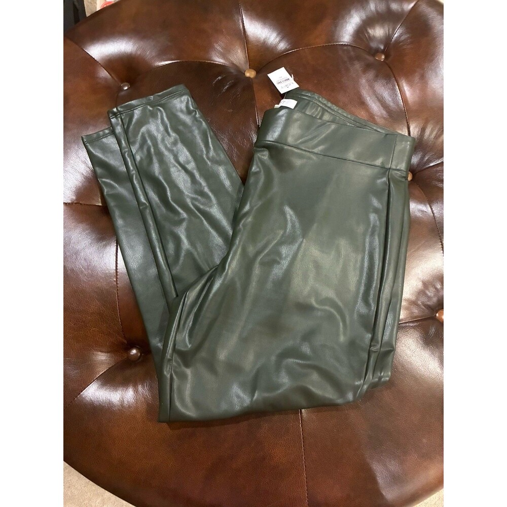 New LOFT FOREST GREEN Faux Leather Leggings Women's Size XL